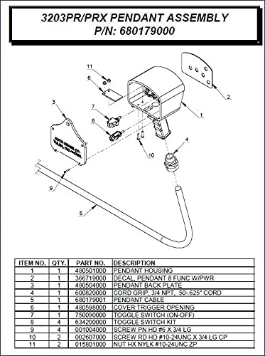 AUTO CRANE PENDANT, 8 FUNCTION, ON-OFF, NON-PROP, 11-PIN-1/4 TURN PLUG # 680179000