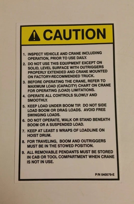 AUTO CRANE CAUTION DECAL #40579
