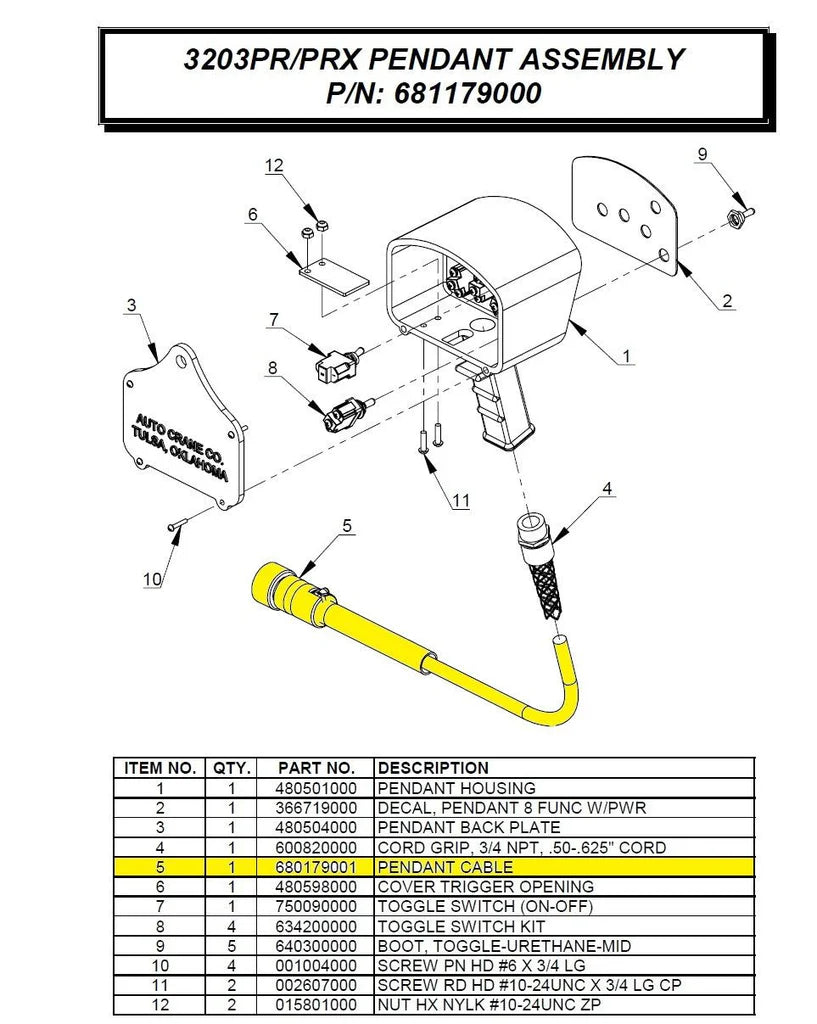 AUTO CRANE PENDANT CABLE 11 PIN BAYONET