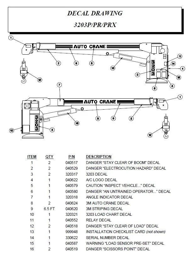 AUTO CRANE DECAL KIT 3203PRX